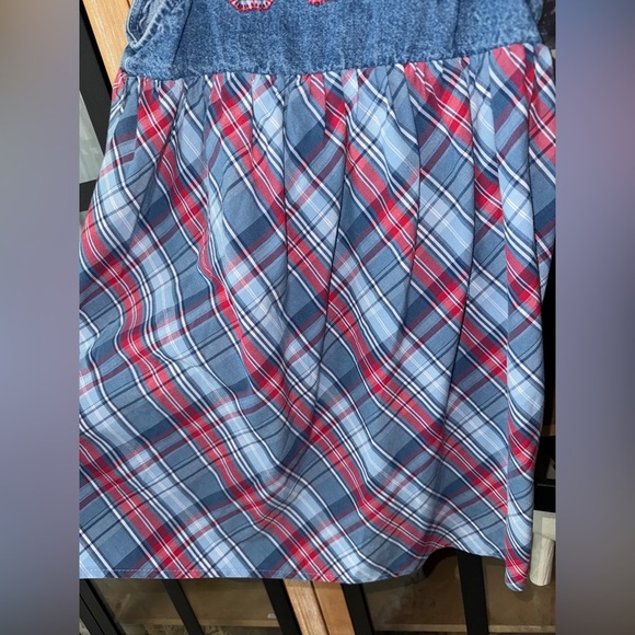 Vintage y2k I.N. girl embroidered denim dress apples plaid appliqué toddler girl - Picture 7 of 9